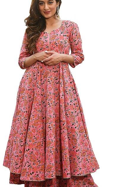 Arayna Floral Cotton Anarkali Kurti Set