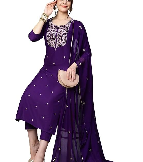 Embroidered straight kurta set for women