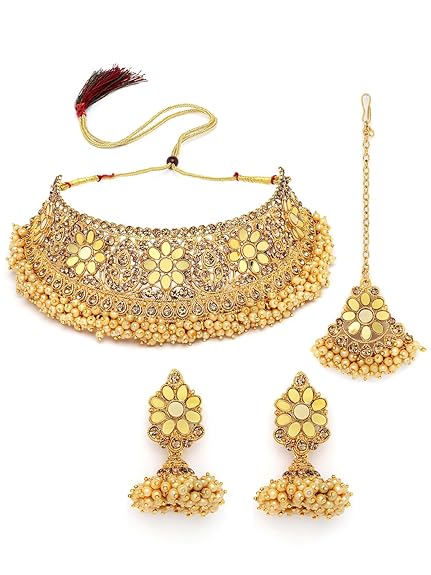 Gold Kundan Floral Choker Necklace Set