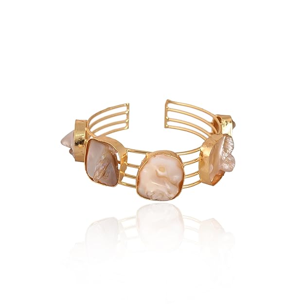 Gold-plated cuff bracelet with stones