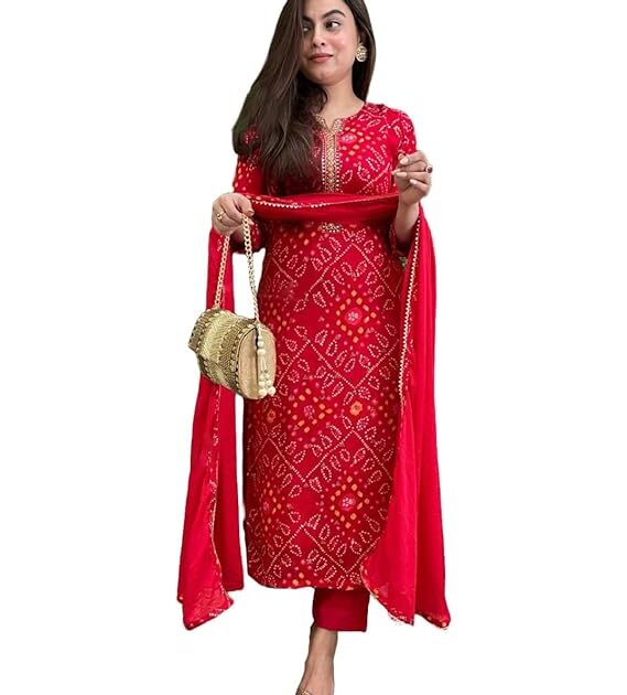 GoSriKi Women Bandhej Printed Kurta Set