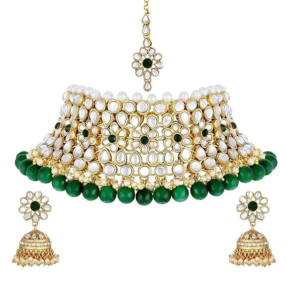 green Kundan choker necklace set