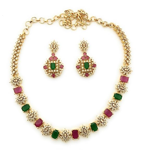 Multicolor Gold Plated AD Necklace Jewelry