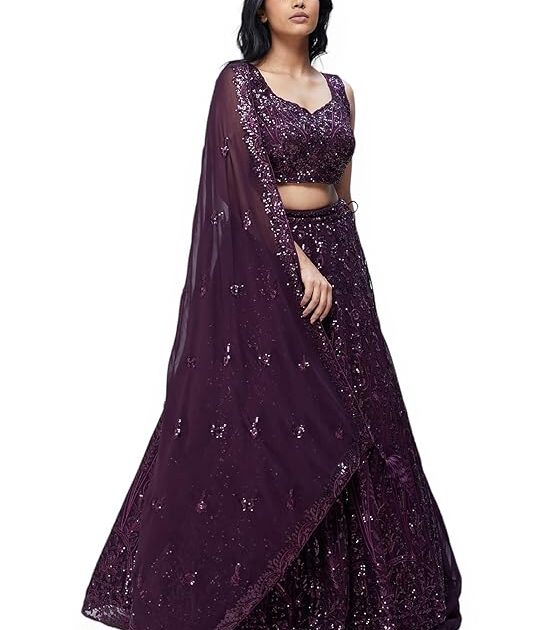 Purple semi-stitched Georgette lehenga choli