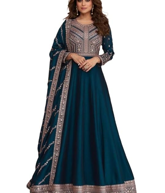 Rama Blue Anarkali Gown with Dupatta