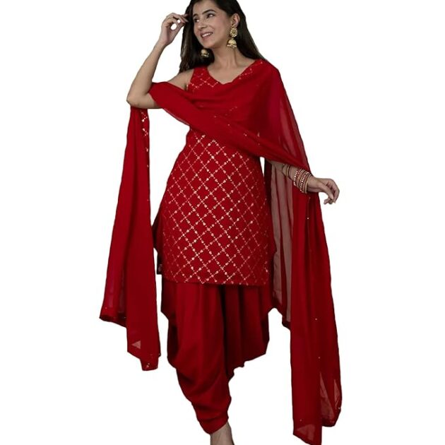 Red Punjabi-style kurta patiala set