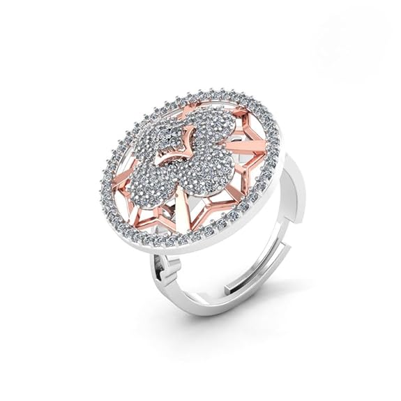 Silver Rose Gold Solitaire Ring