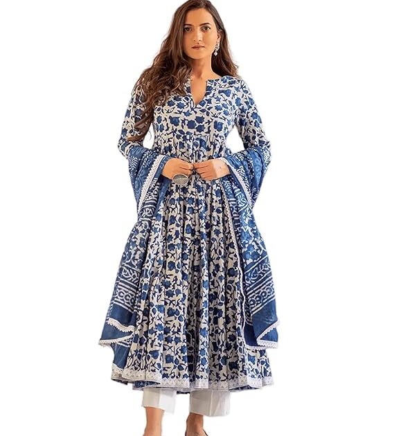 Women Anarkali Kurta set in cotton