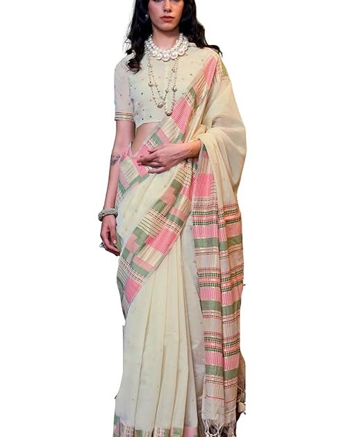 Women cotton-silk saree featuring unstitched blouse