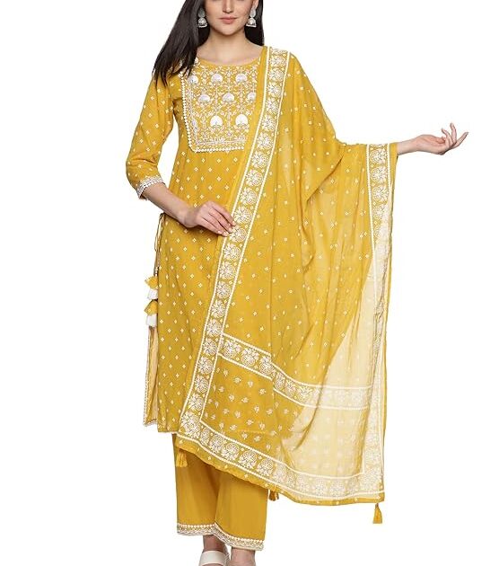 Women embroidered cotton kurta set