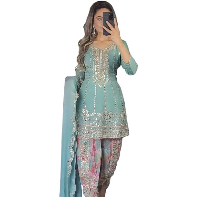 Women Grey Georgette Dhoti Salwar Suit