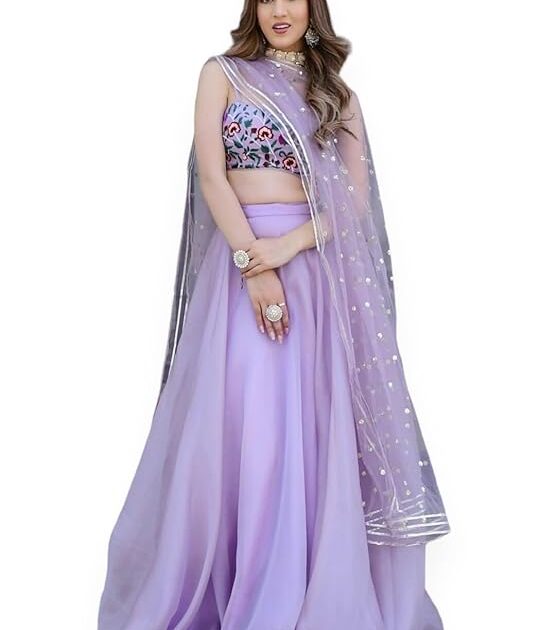 Women Lavender Semi-Stitched Lehenga Choli