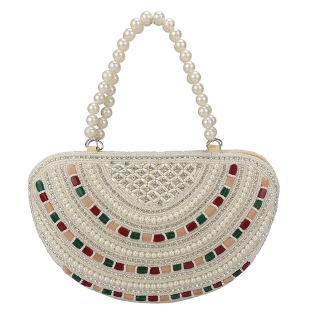 women multicolor stone pearl purse