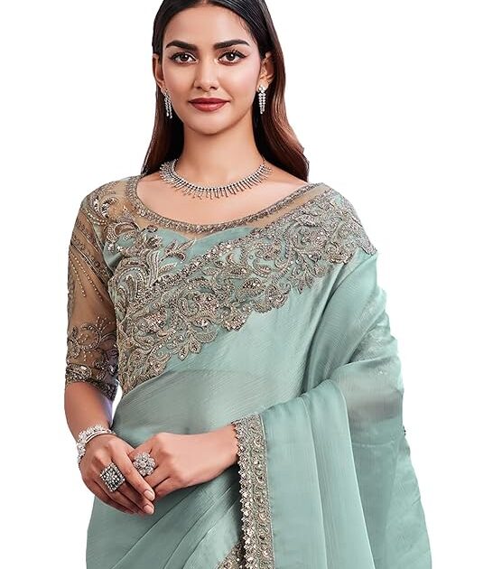 AKHILAM Women Chiffon Saree with Blouse