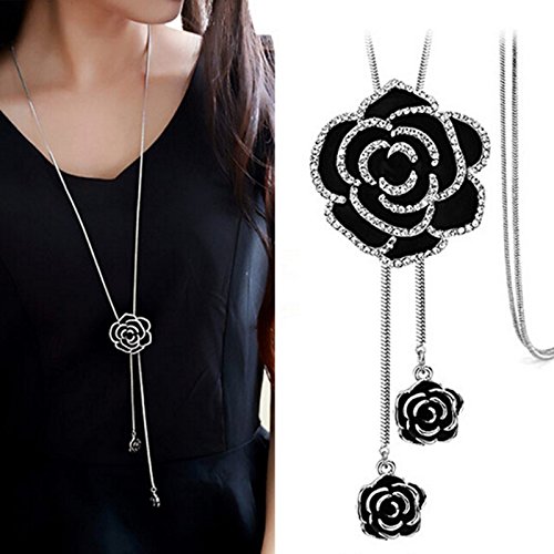 Black crystal rose flower pendant