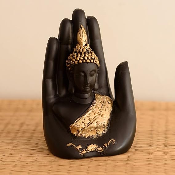 eCraftIndia Black Golden Palm Buddha