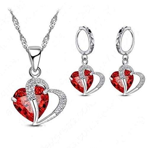 Silver heart pendant necklace set