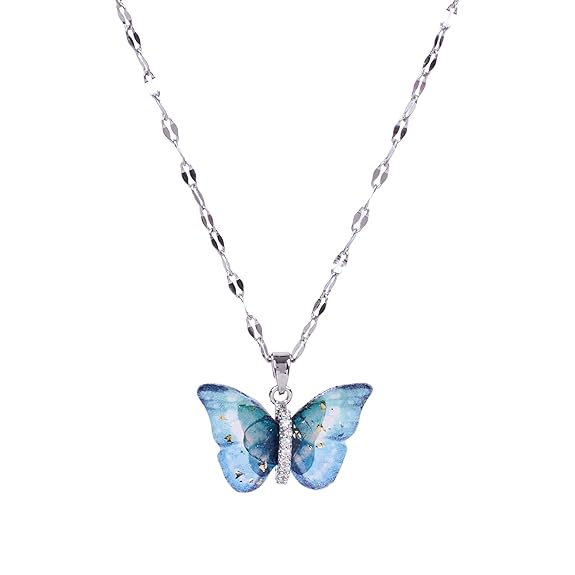 Stylish blue butterfly pendant necklace