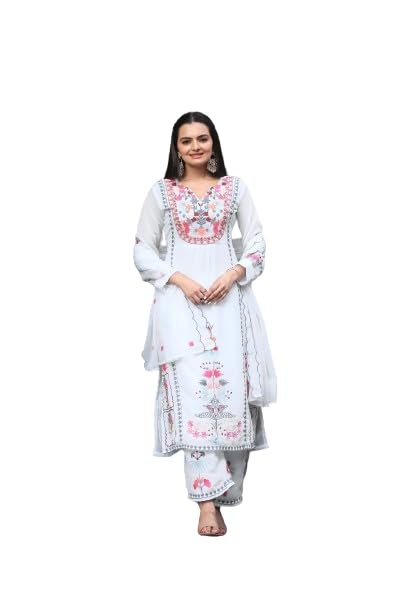 Women white georgette salwar suit