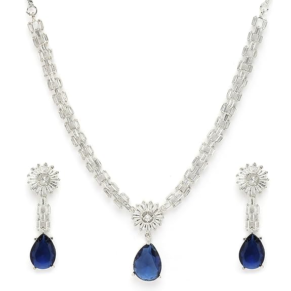 ZENEME Silver Necklace and Earring Set