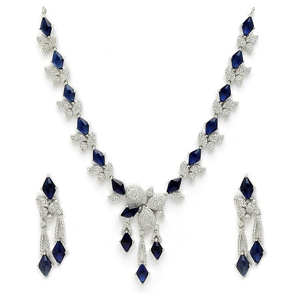 ZENEME Silver Necklace Set Royal Blue